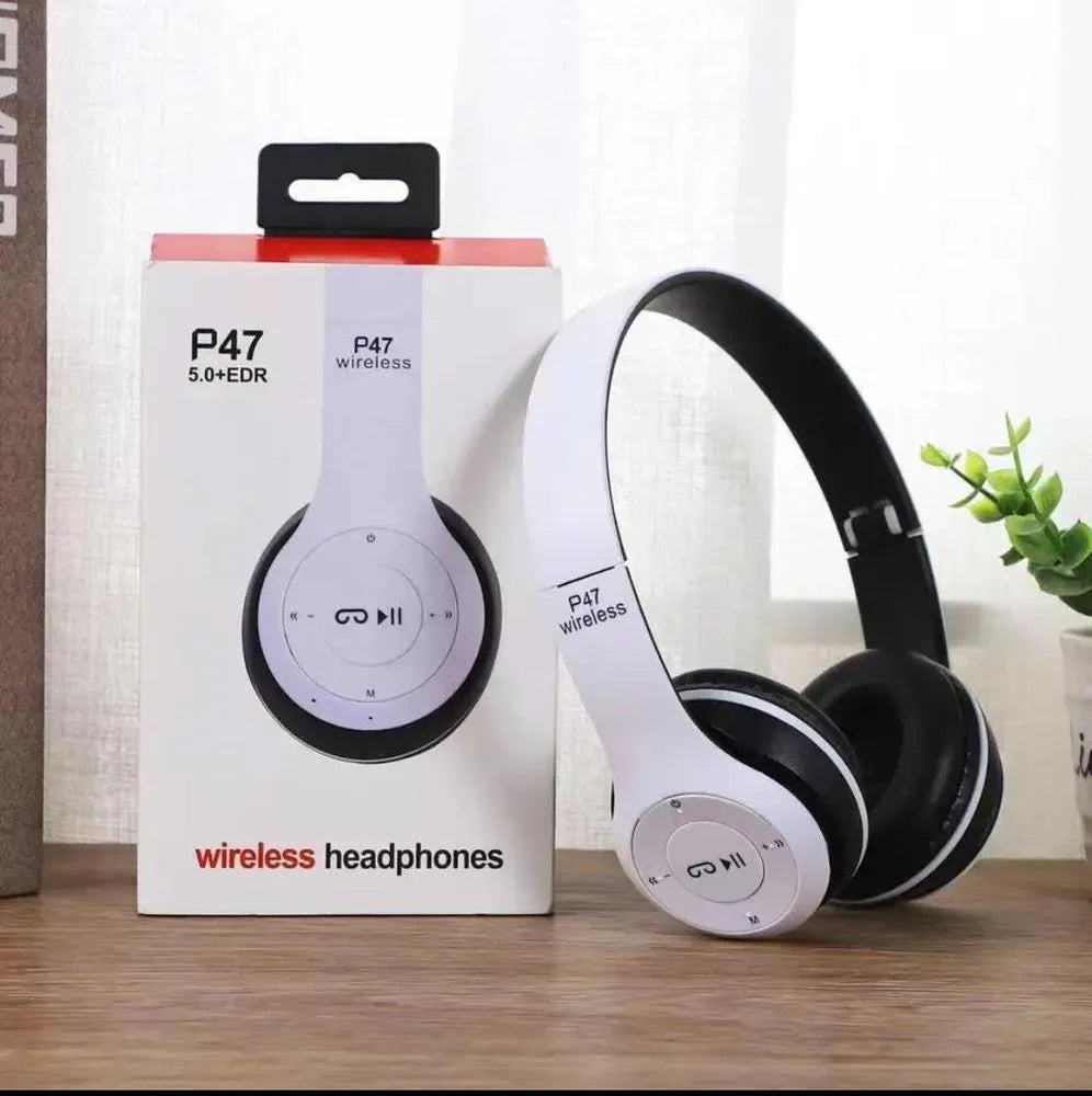 P47 Wireless Bluetooth Headphones - Deep Bass Foldable Gaming Headset (Black)