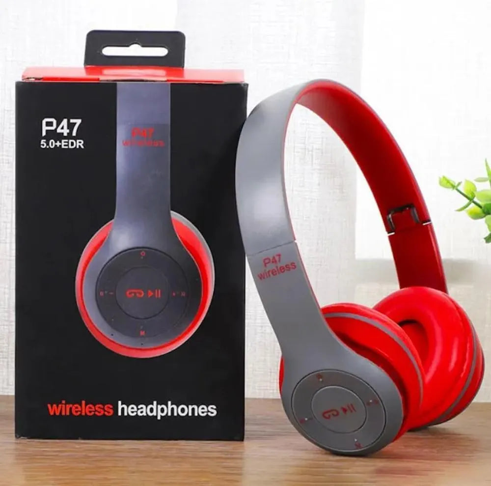 P47 Wireless Bluetooth Headphones - Deep Bass Foldable Gaming Headset (Black)